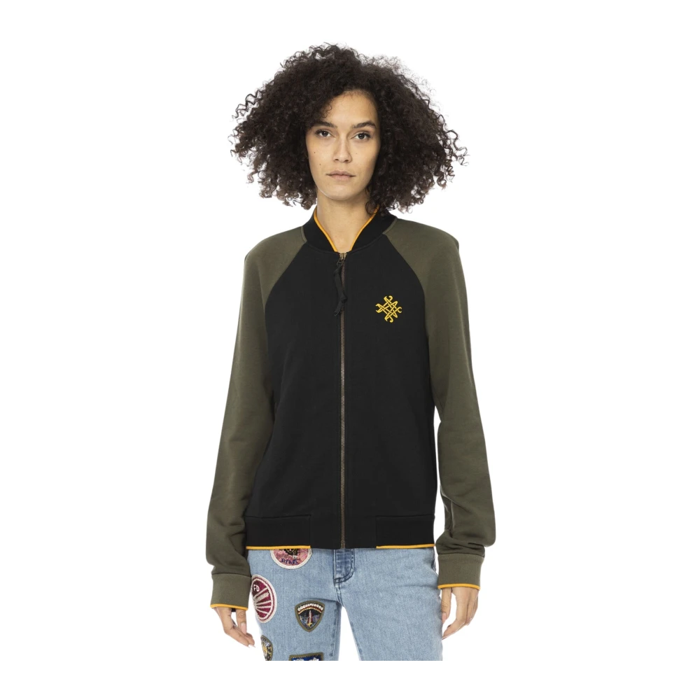 Mr&Mrs Italy Women's Black Bicolor Sweatshirt With Zipper Closure