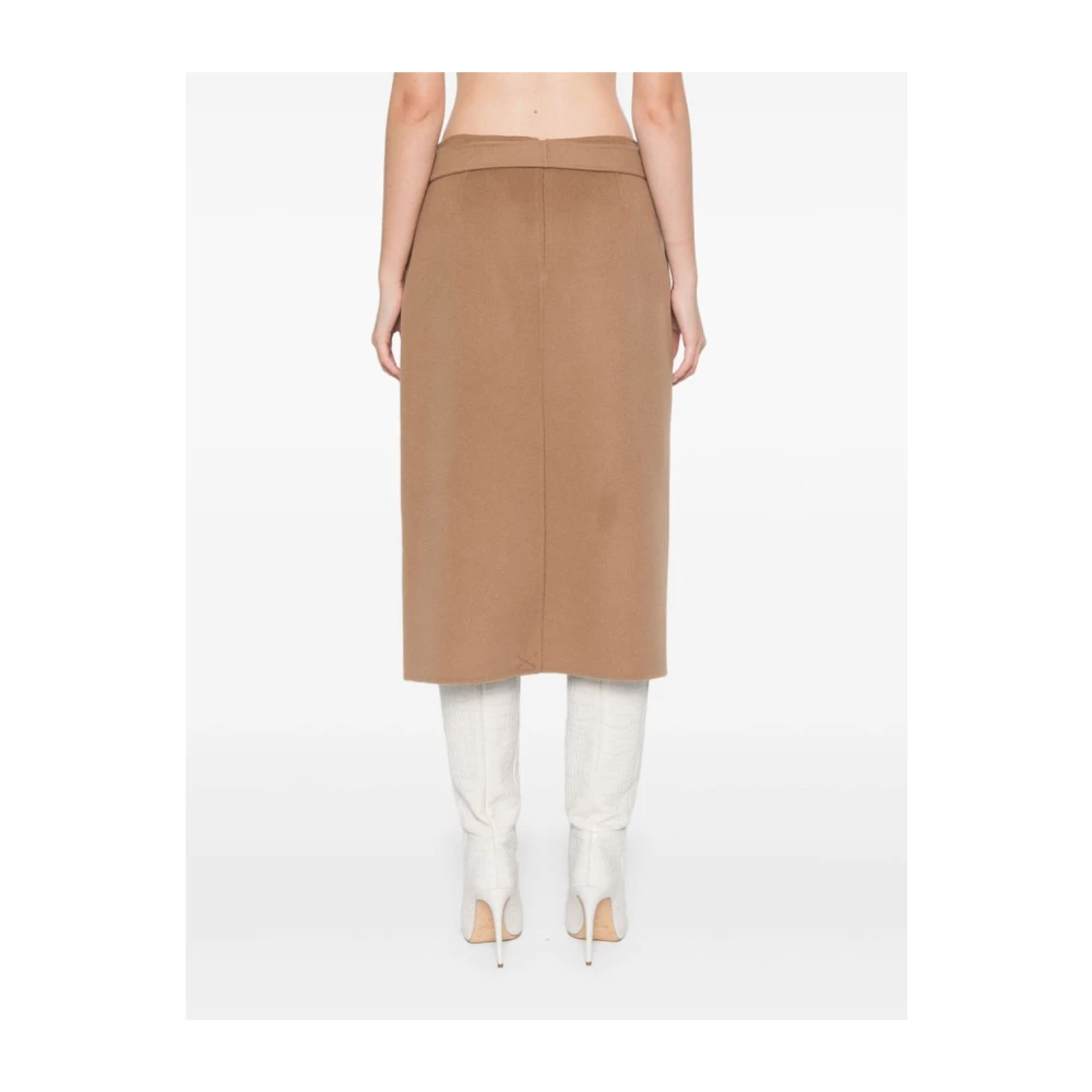 Max Mara Kameel Midi Rok met Riem Brown Dames