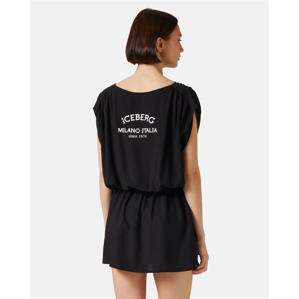 Iceberg Zwarte jurk met logo en elastische taille Black Dames