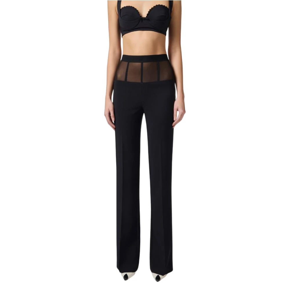 Elisabetta Franchi Zwarte Flared Broek Basque Tule Black Dames