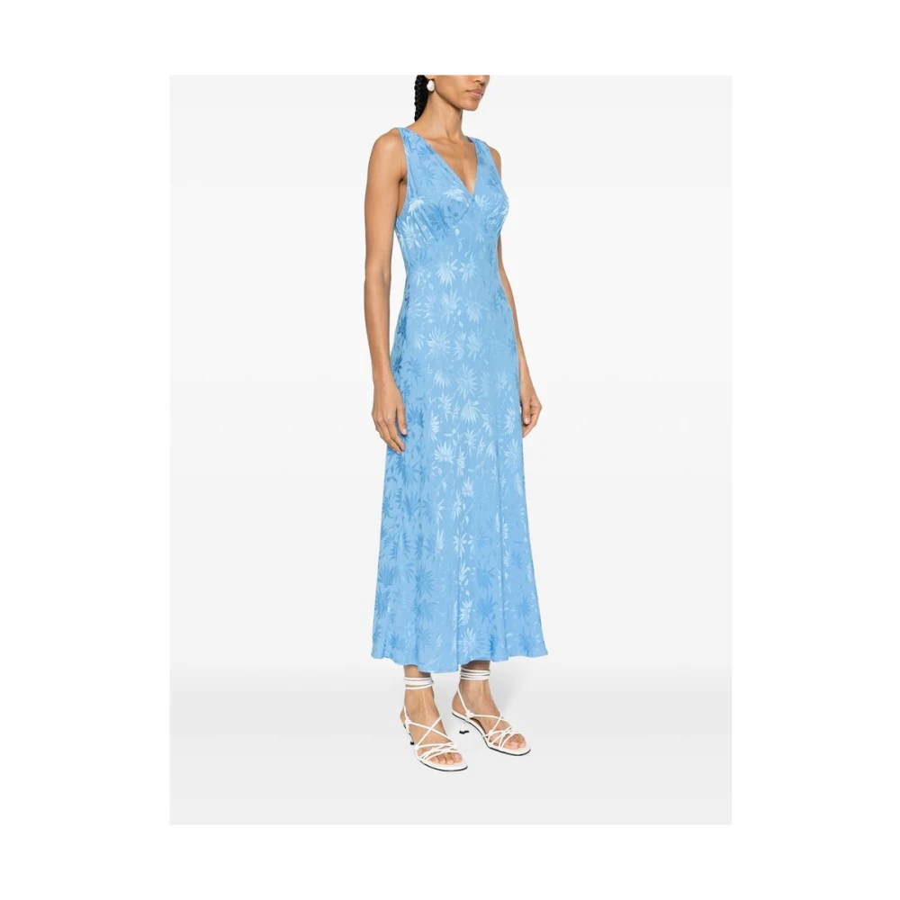 Rixo Blauwe V-hals Mouwloze Jacquard Jurk Blue Dames
