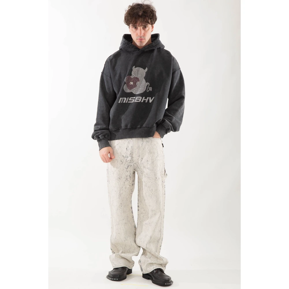 Misbhv Strass Hoodie in Gewassen Zwart Black Heren