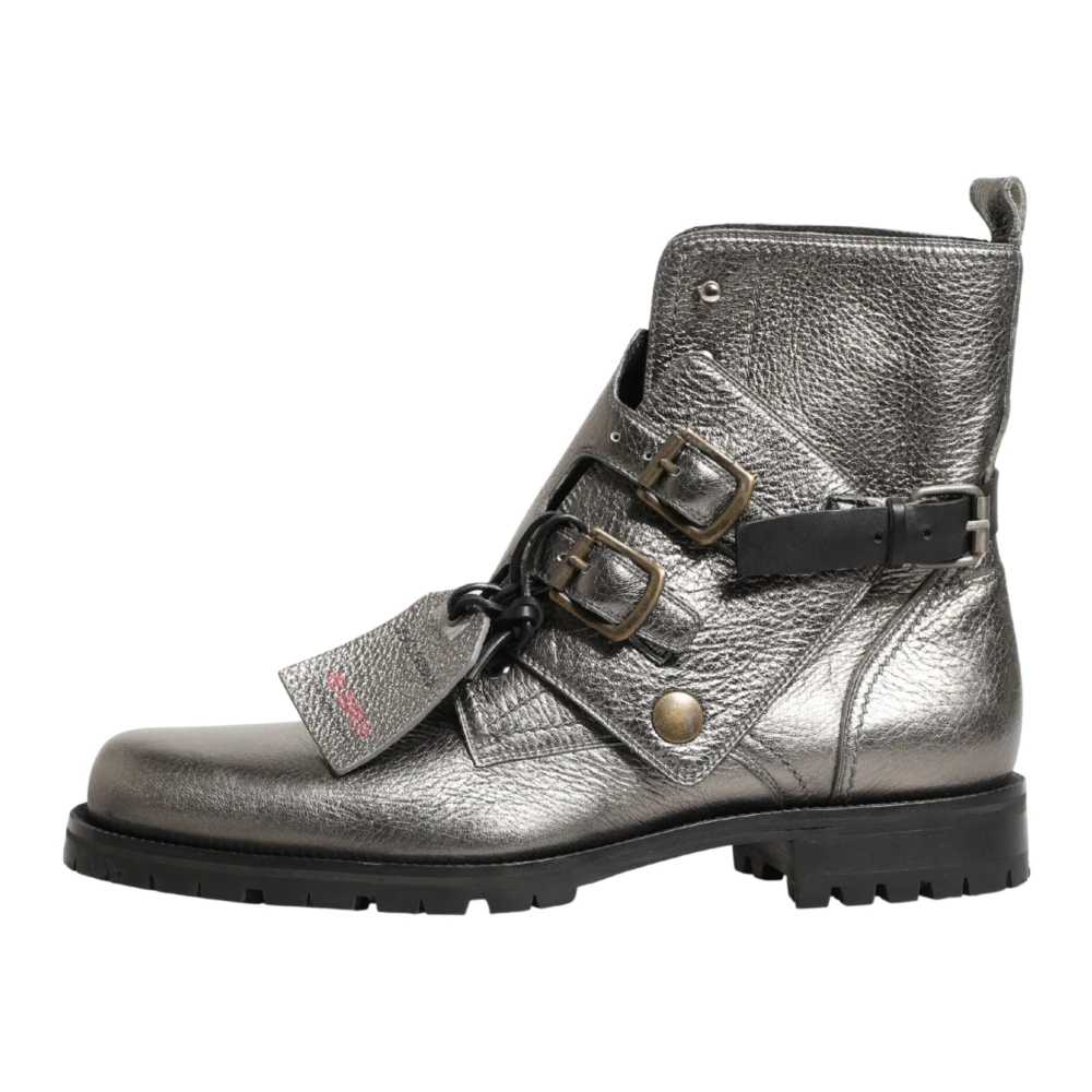 Dolce & Gabbana Men's Gray Buckle Boots - Lace-Up Boots - 9 Uk - Shoes