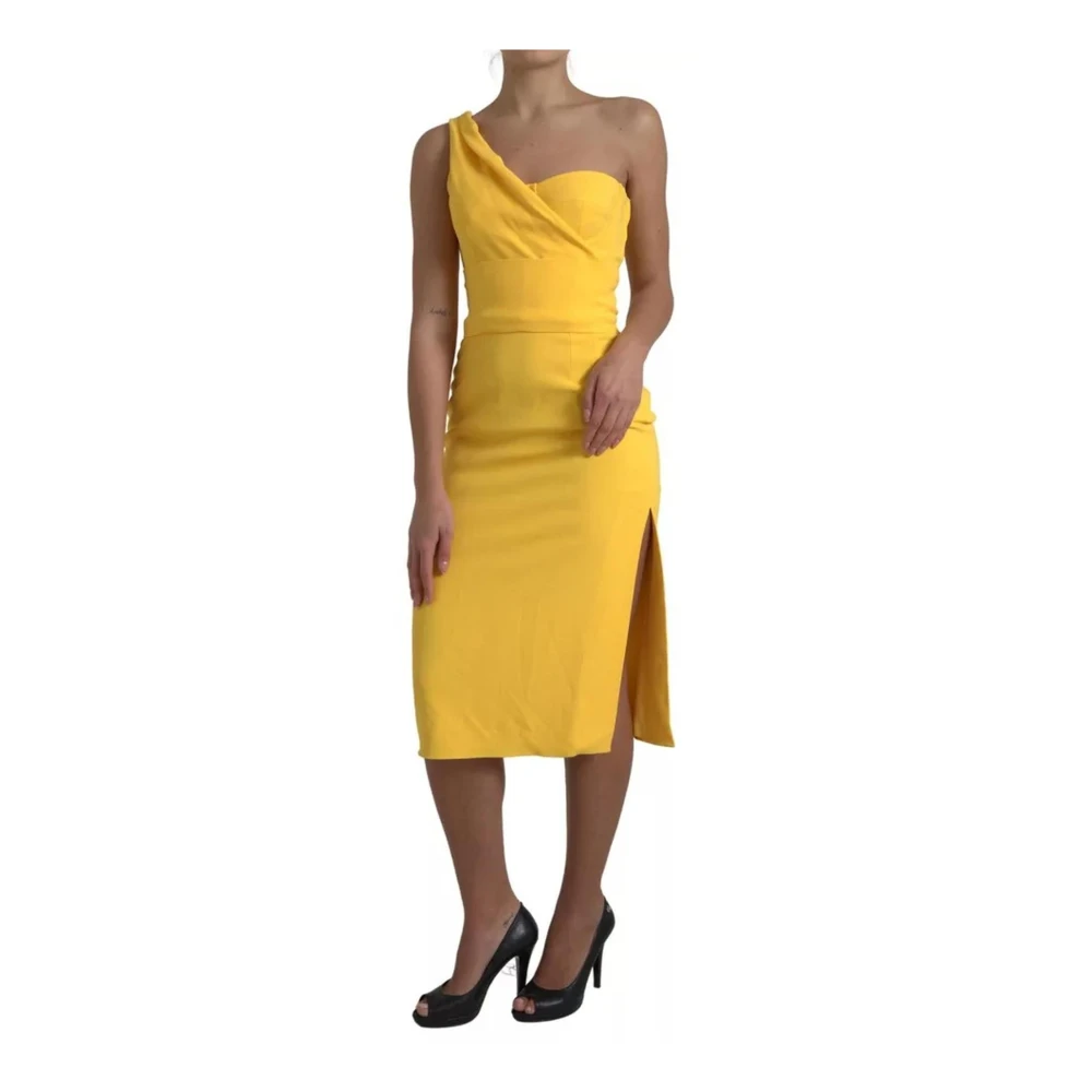 Dolce & Gabbana Gele One Shoulder Pencil Jurk Yellow Dames