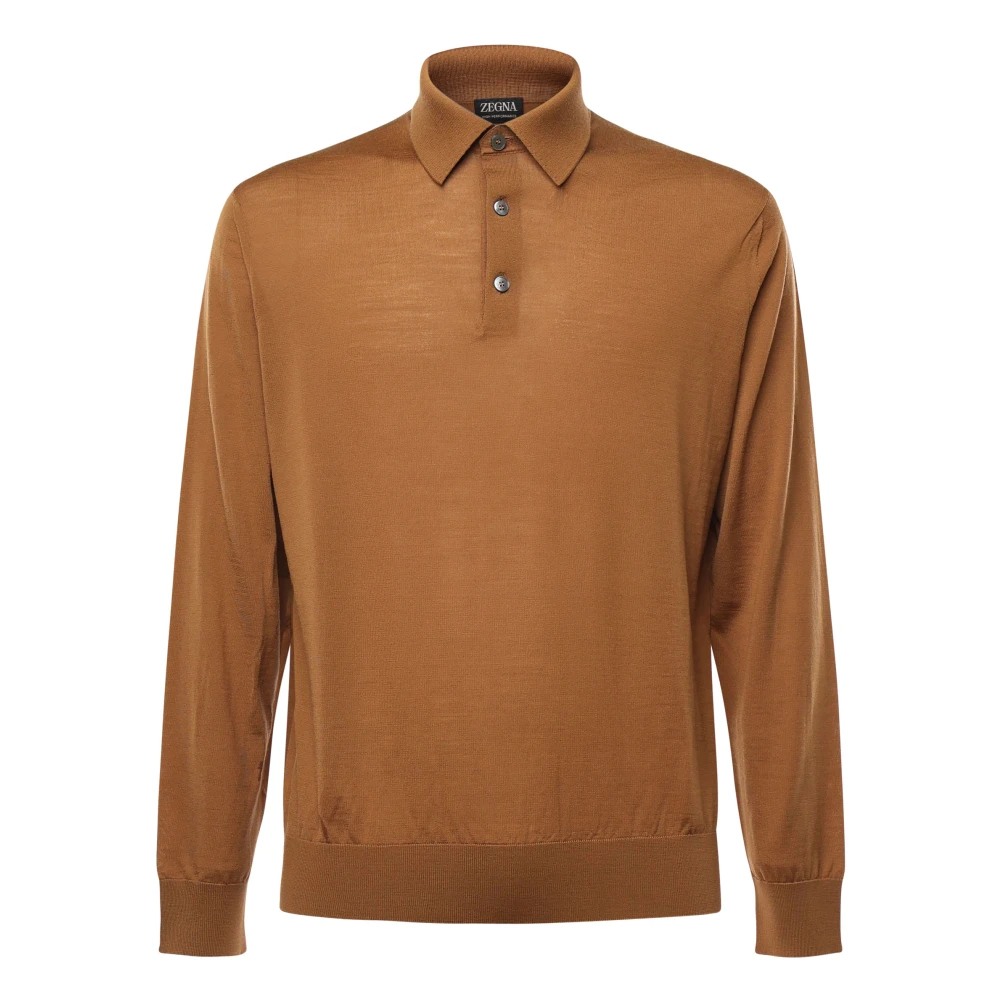 Ermenegildo Zegna Lichtgewicht wol poloshirt Kameelbruin Brown Heren