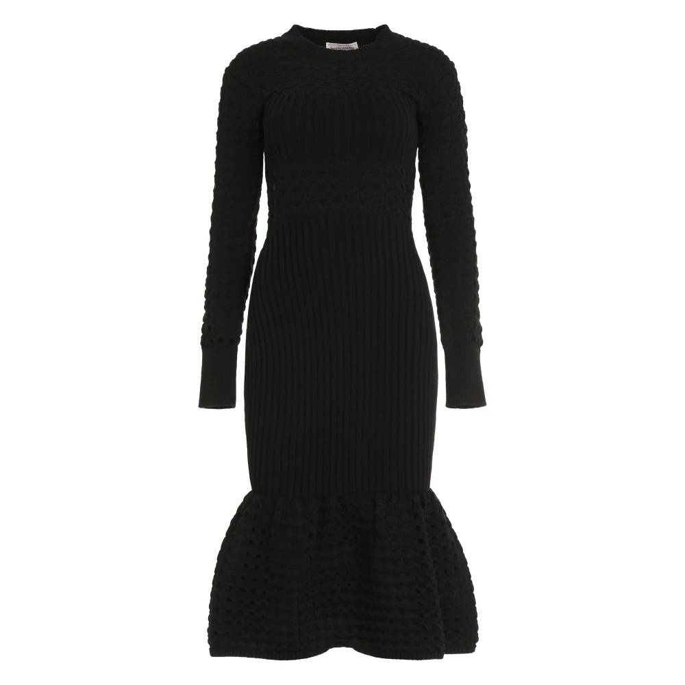 Alexander mcqueen Uitlopende Geribbelde Gebreide Midi Jurk Black Dames