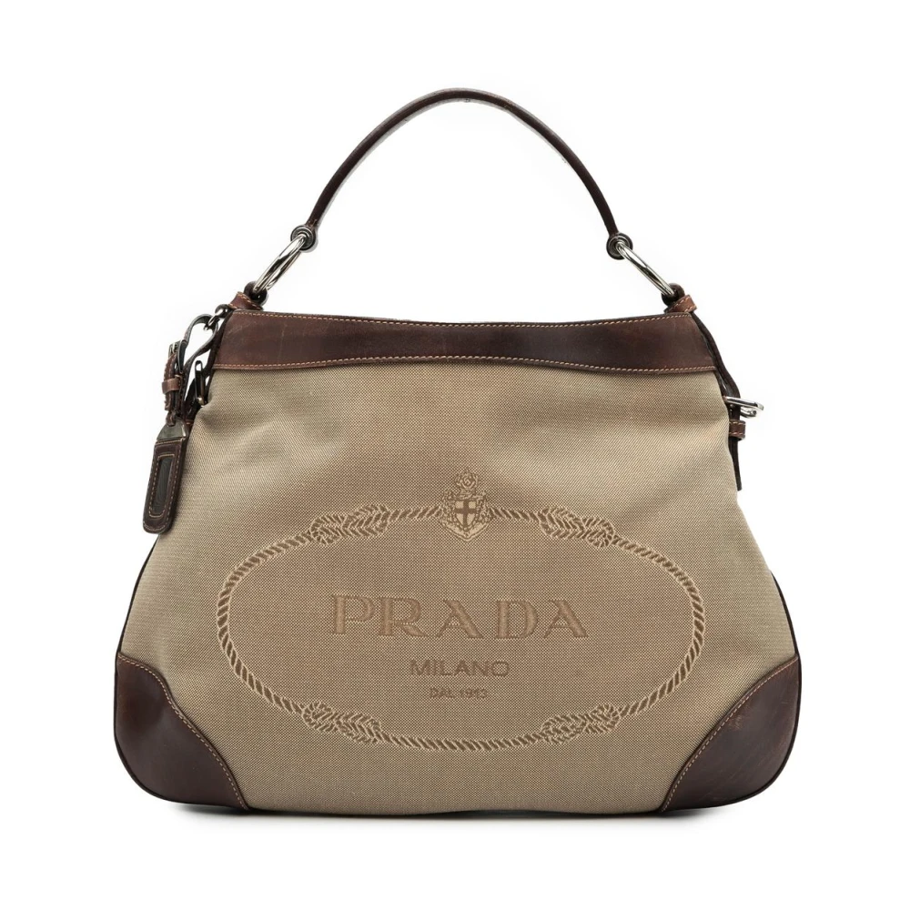 Prada Vintage Women's Brown Vintage Handbags, One Size, Pre-Owned Vintage Jacquard Logo Hobo Bag