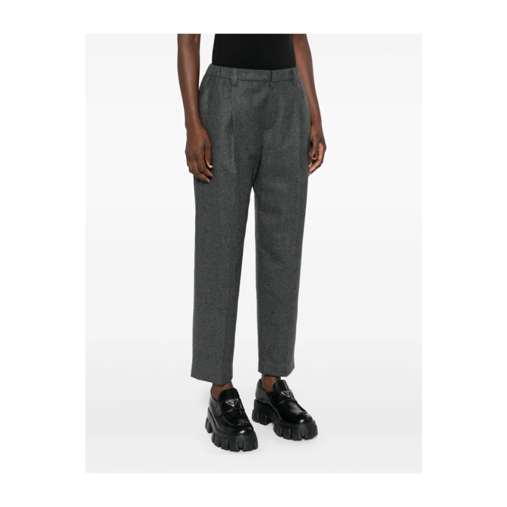 BRUNELLO CUCINELLI Grijze Wol-Kasjmier Broek met Plooien Gray Dames