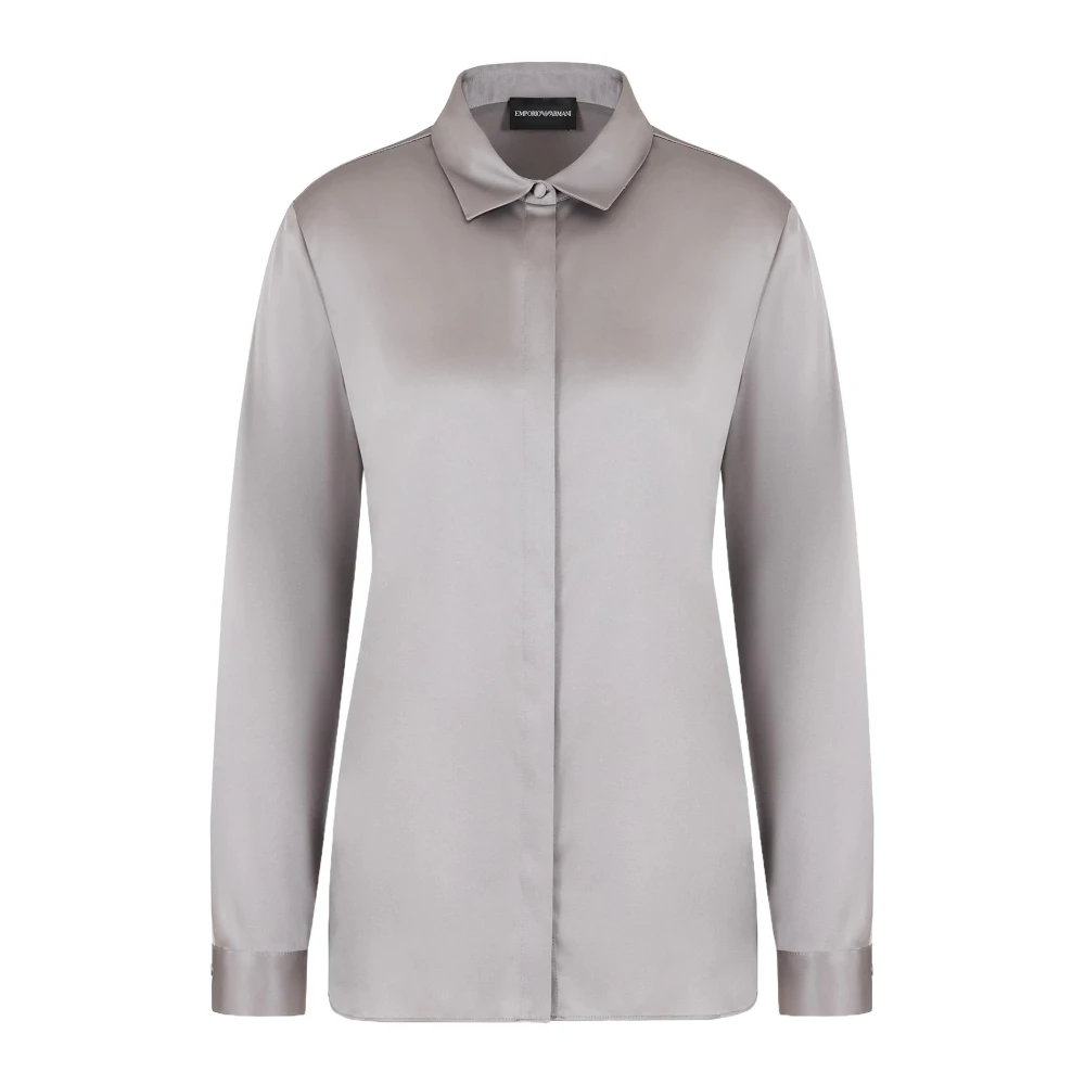 Emporio Armani Zijden Satijnen Klassieke Kraag Shirt Gray Dames