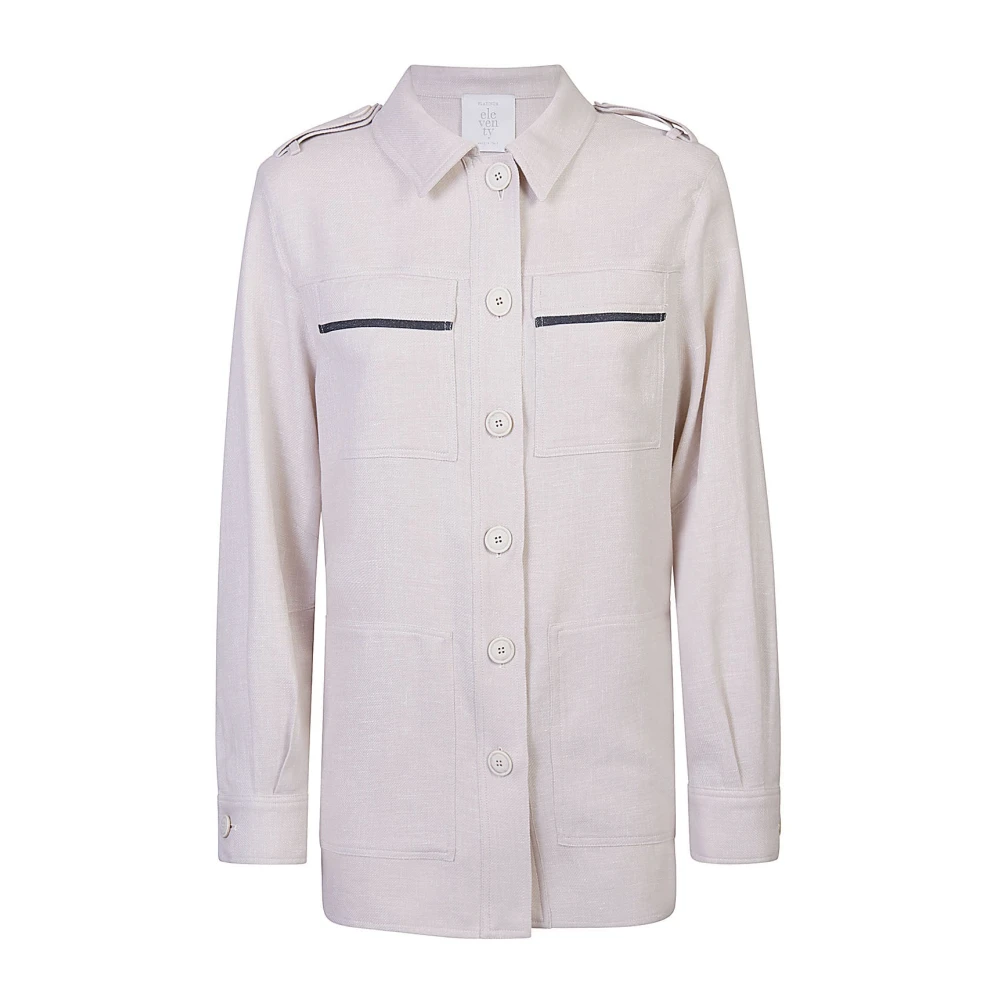 Eleventy Safari Linnen Wol Zijde Jas Beige Dames