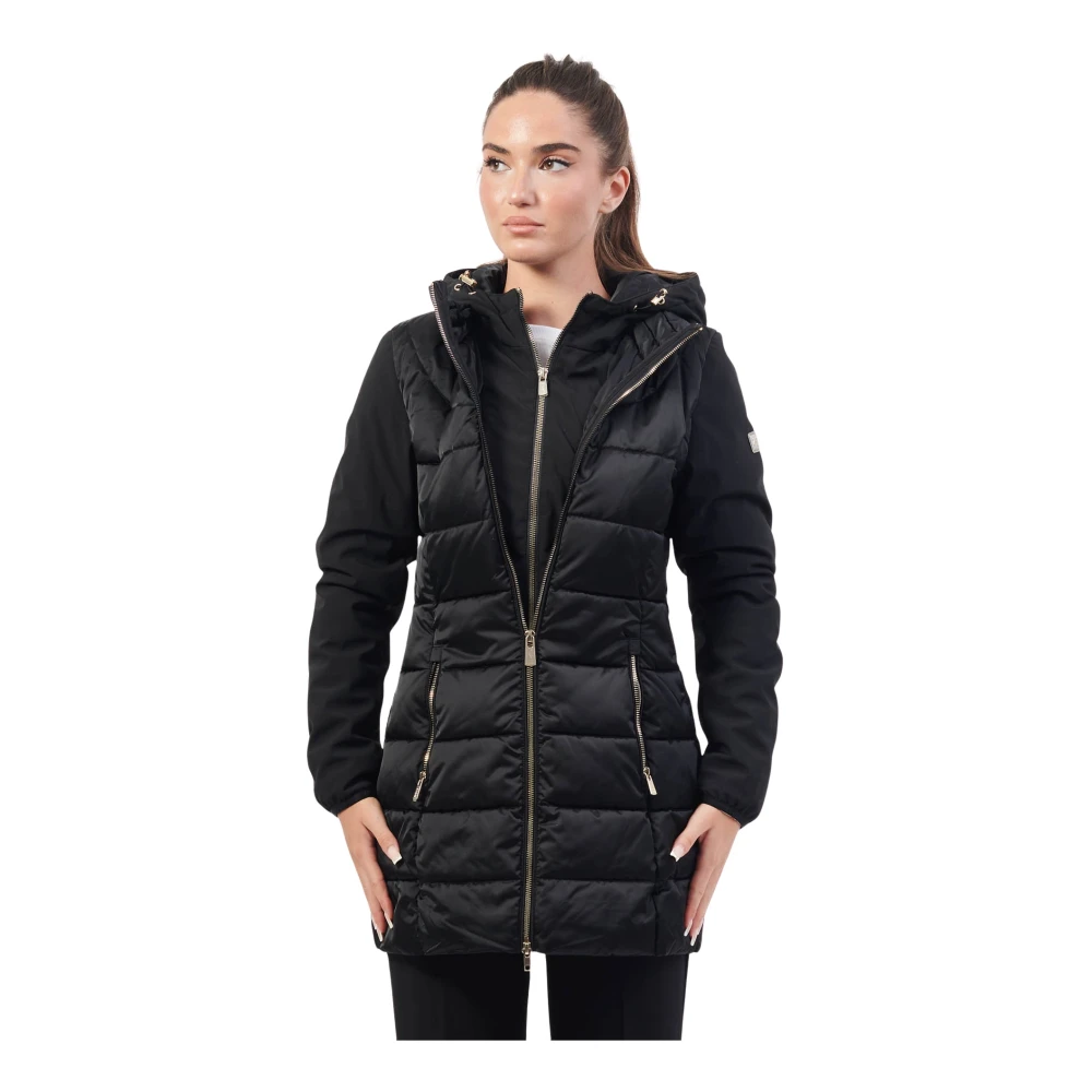 YES ZEE Zwarte Gewatteerde Hoodie met Rits Black Dames