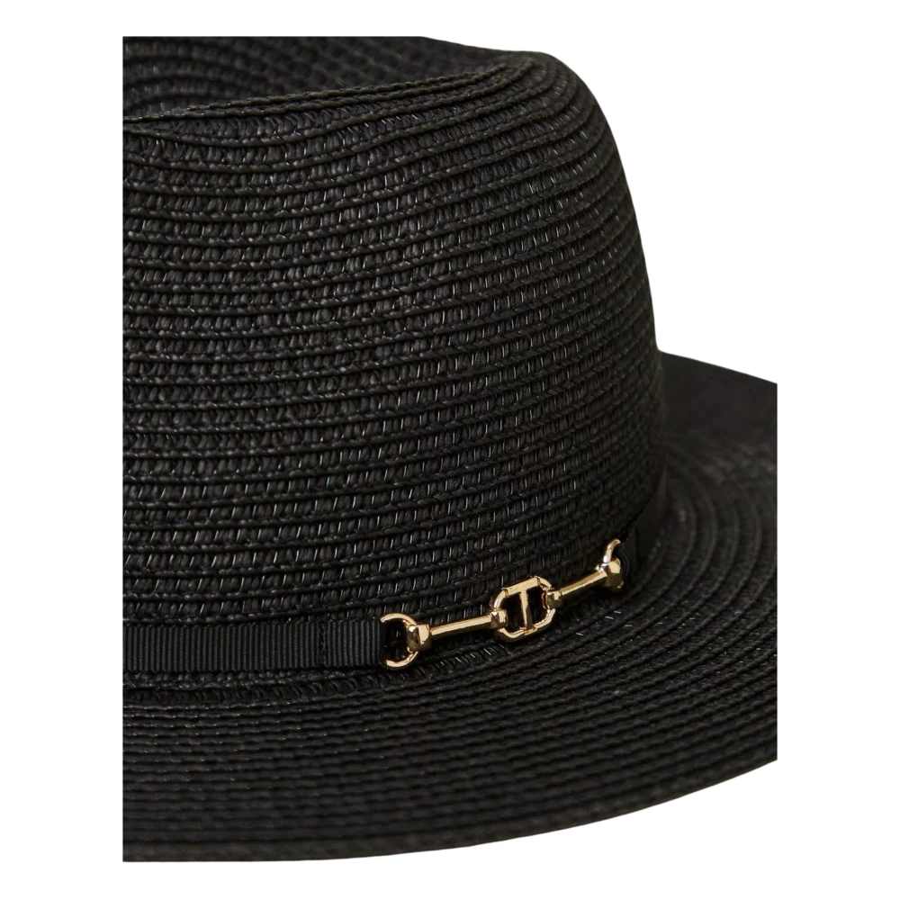 Twinset Zwarte hoed met brede rand van stro en lint Black Dames