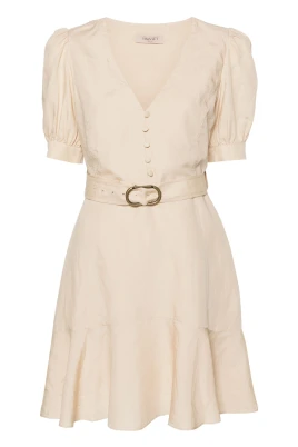 Elegant Beige Linne Miniklänning