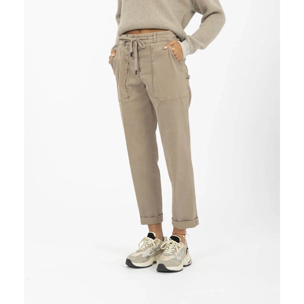 PESERICO Sportieve katoenen broek met zakken Beige Dames