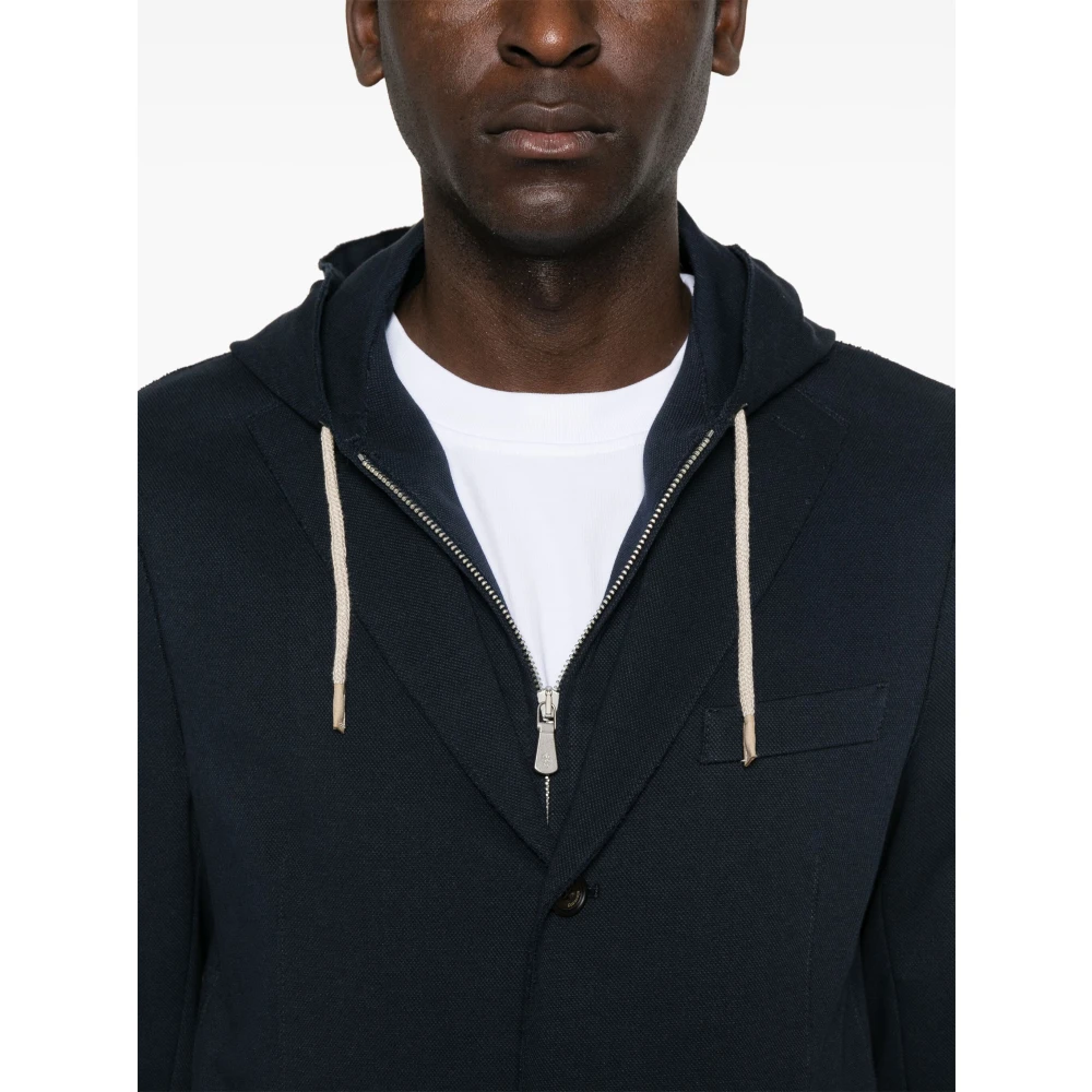 Eleventy Katoenen capuchonjack met afneembare capuchon Blue Heren