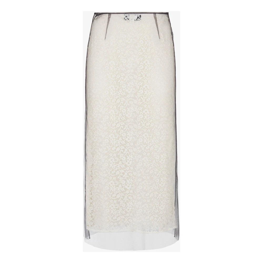 Fendi Witte Bloemenkanten Rok Dubbellagig White Dames