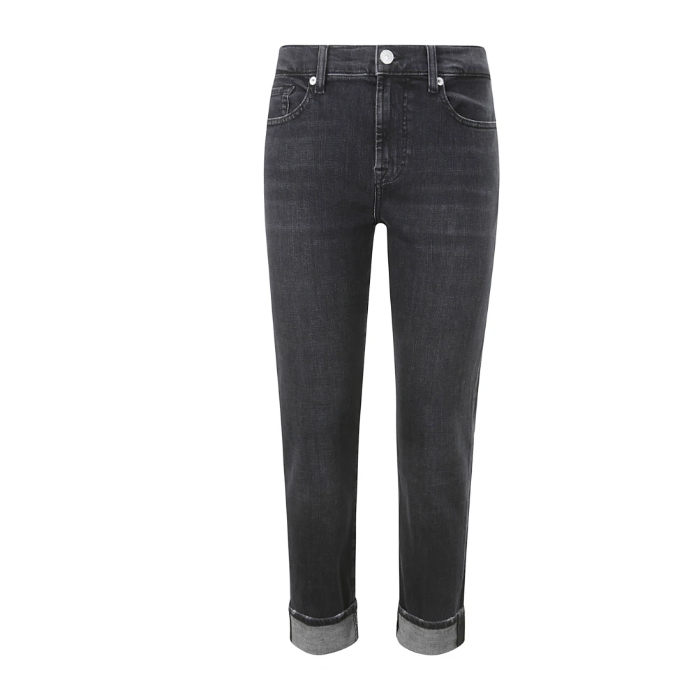 7 For All Mankind Hoge Taille Skinny Jeans met Manchet Black Dames