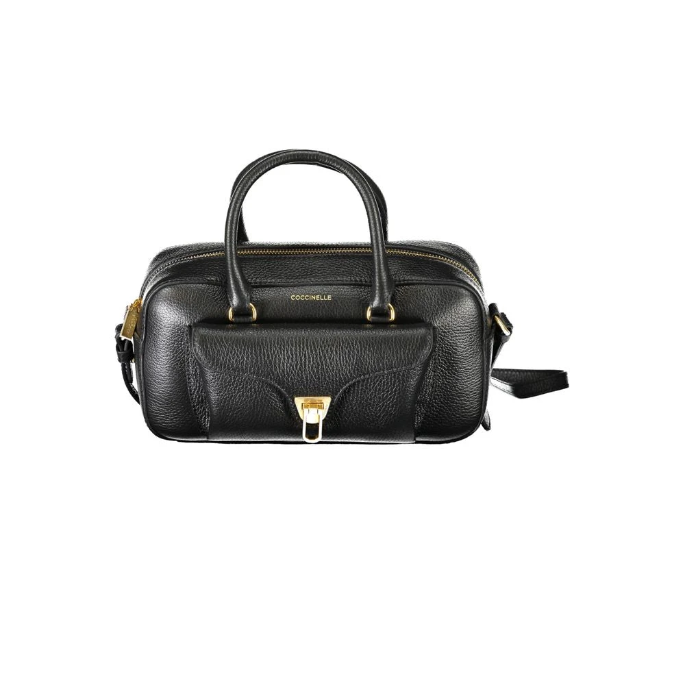 Coccinelle Zwarte Leren Handtas Bauletto Ritssluiting Black Dames