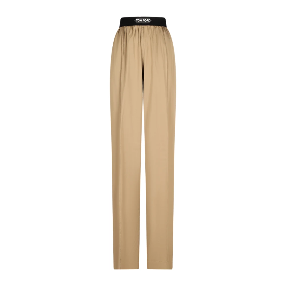 Tom Ford Women's Beige Straight Trousers, L, Silk Satin Pajama Trousers