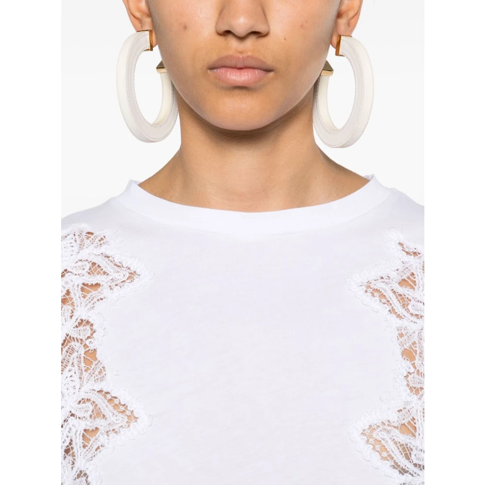 Ermanno Scervino Wit Crew Neck T-shirt met Sheer Panels White Dames