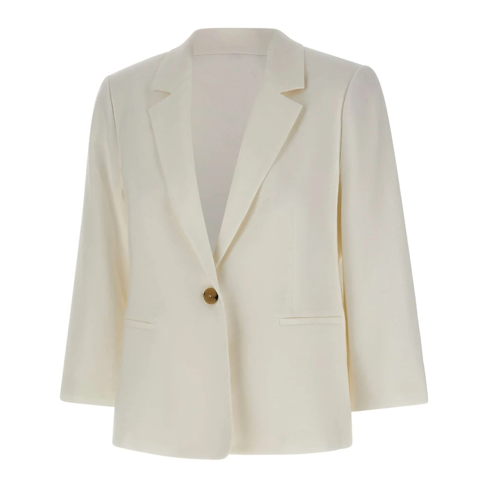 Vince Women's White Blazers, 2XL, Linen-Blend Shrunken Blazer