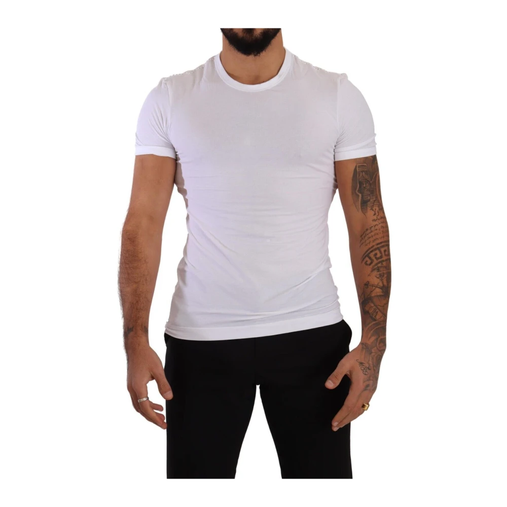 Dolce & Gabbana White Cotton Blend Tee With Round Neckline - Male - T-Shirts - White - Xs - Tops