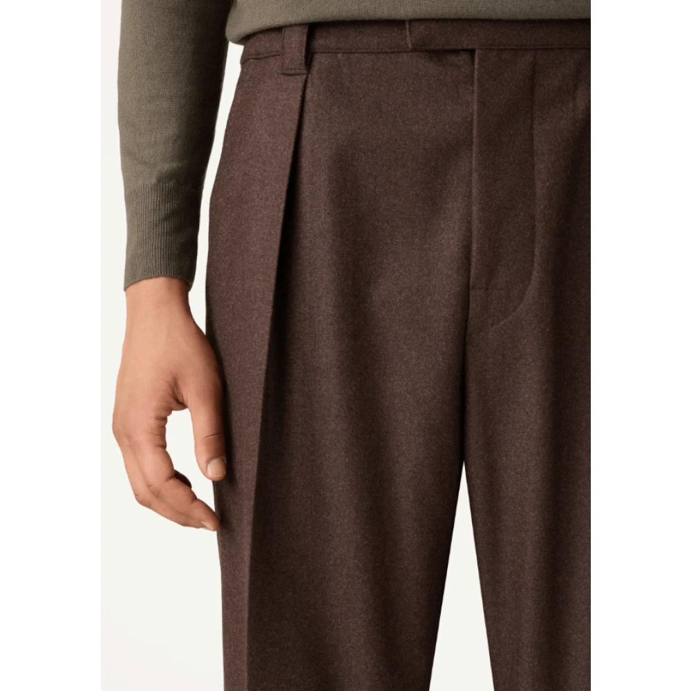 Loro Piana Kasjmier Flanel Hoge Taille Bruine Broek Brown Heren