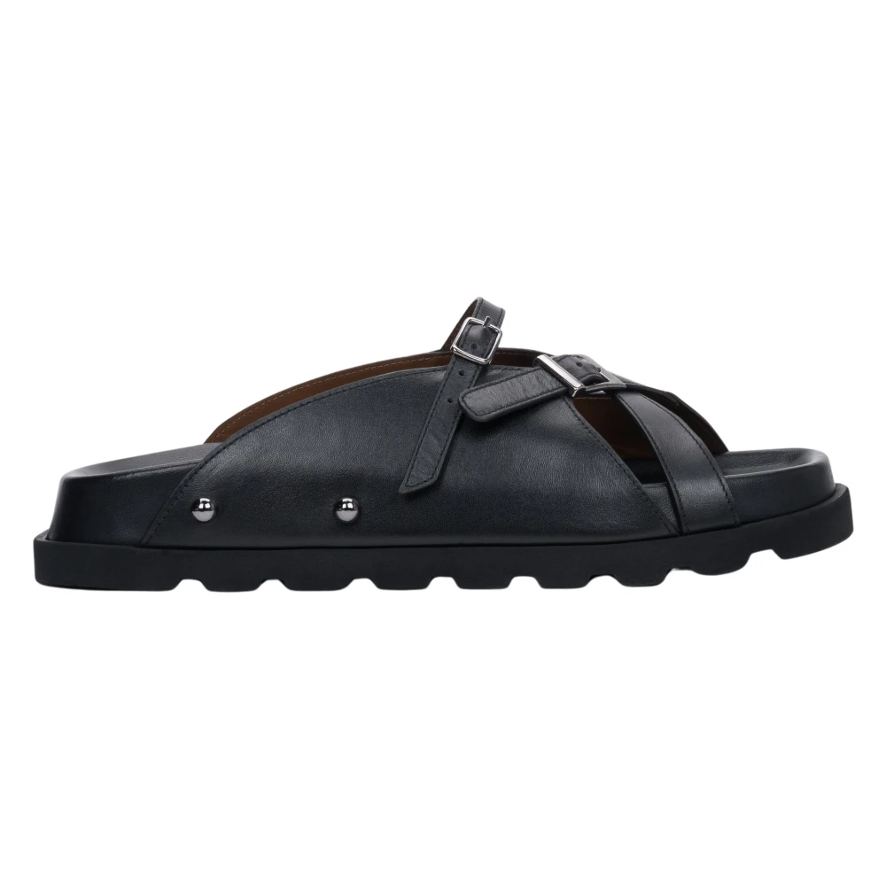 Estro Black Leather Slide Sandals - Female - Sliders - 6 Uk - Shoes