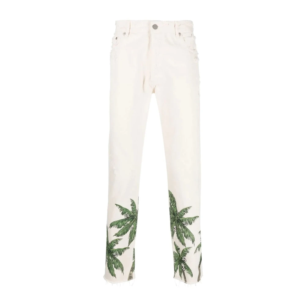 Palm Angels Slim Fit Denim Jeans 5 Zakken Beige Heren