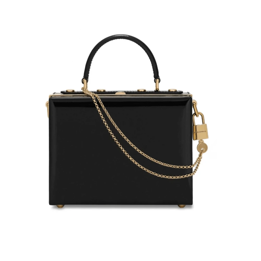 Dolce & Gabbana Zwarte Patent Vierkante Tote Tas Black Dames