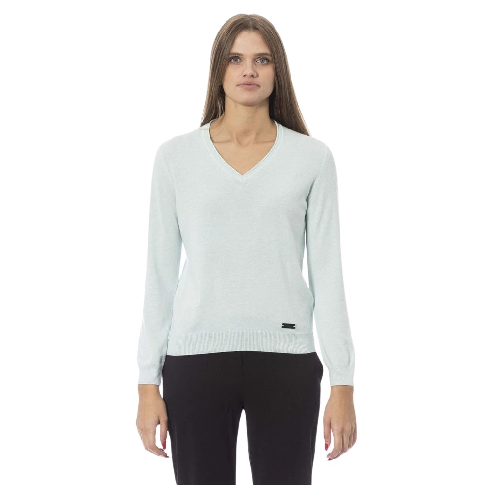 Baldinini Lichtblauwe V-hals Kasjmiermix Trui Blue Dames