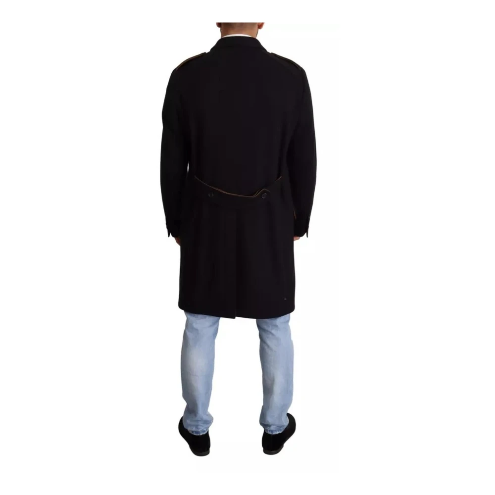 Dolce & Gabbana Blauwe Wollen Trenchcoat met Gouden Zijde Blue Heren