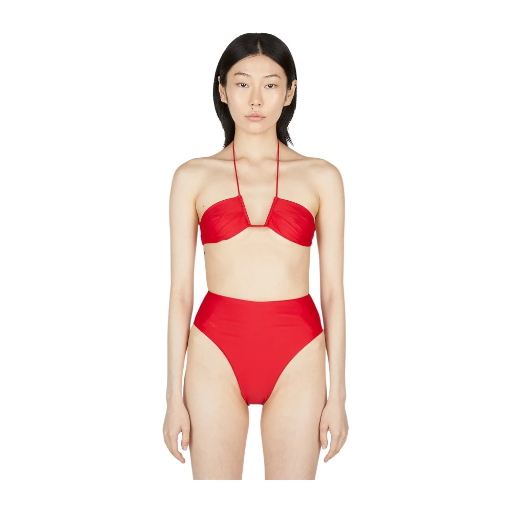 Ziah Women's Red Bikinis, L, V-Neck Halter Bikini Top