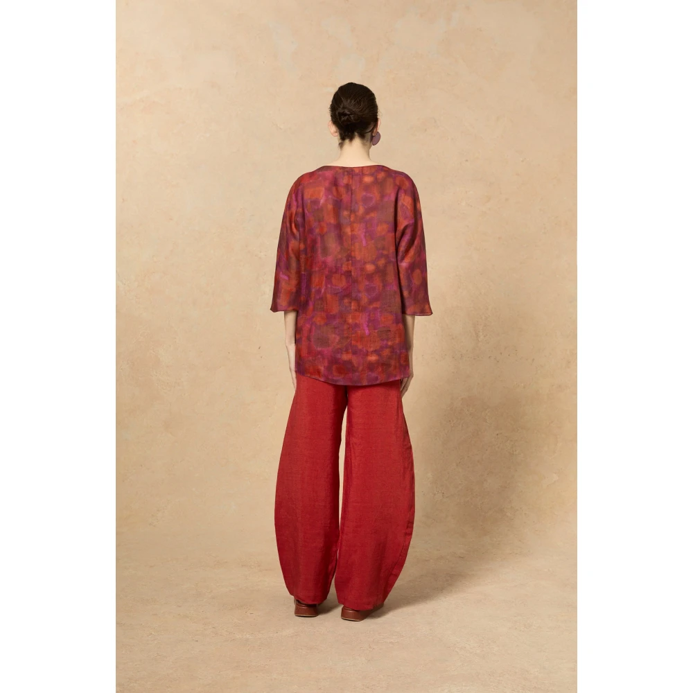 Cortana Aquarel Print V-Hals Blouse Red Dames