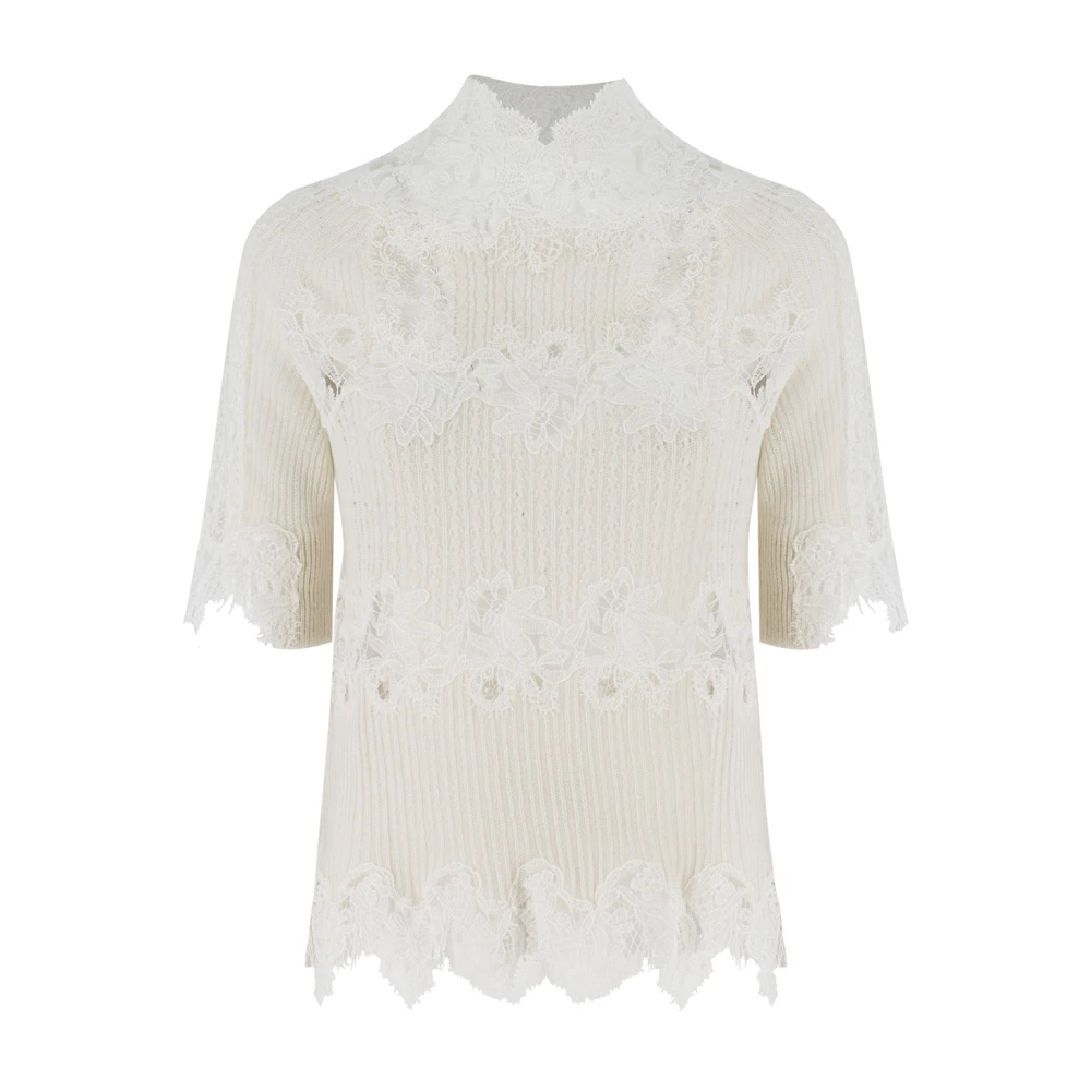 Ermanno Scervino Bloemen Kant Hoge Hals Sweater White Dames