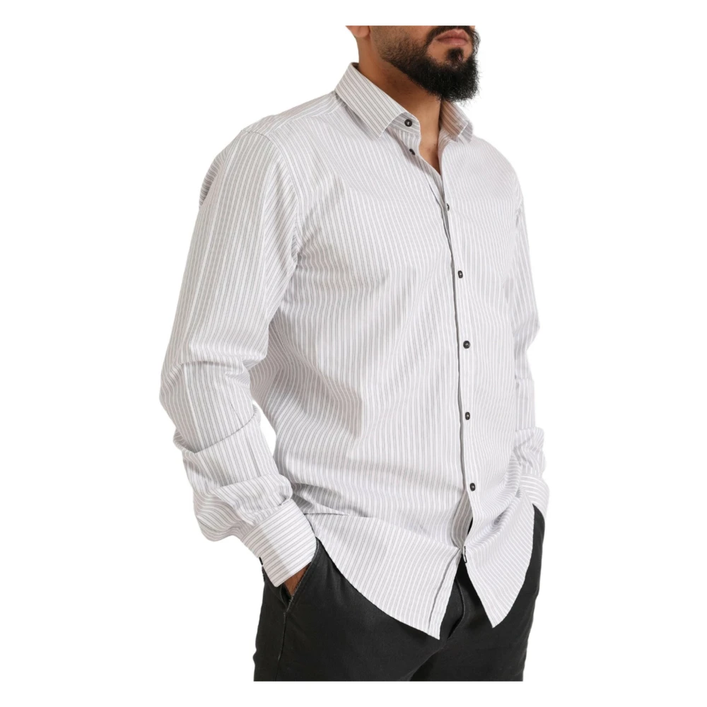Dolce & Gabbana Witte Katoenen Streep Overhemd White Heren