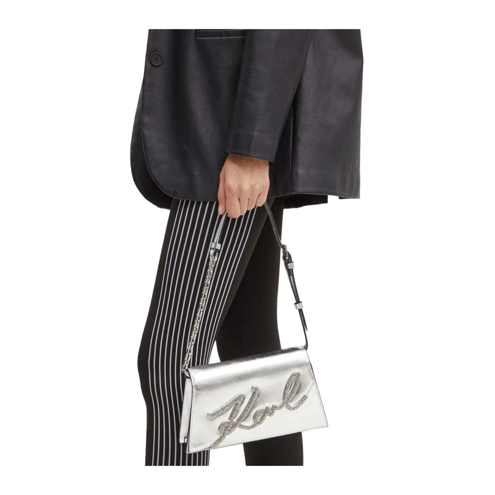 Karl Lagerfeld Signature 2.0 Metallic Schoudertas Gray Dames