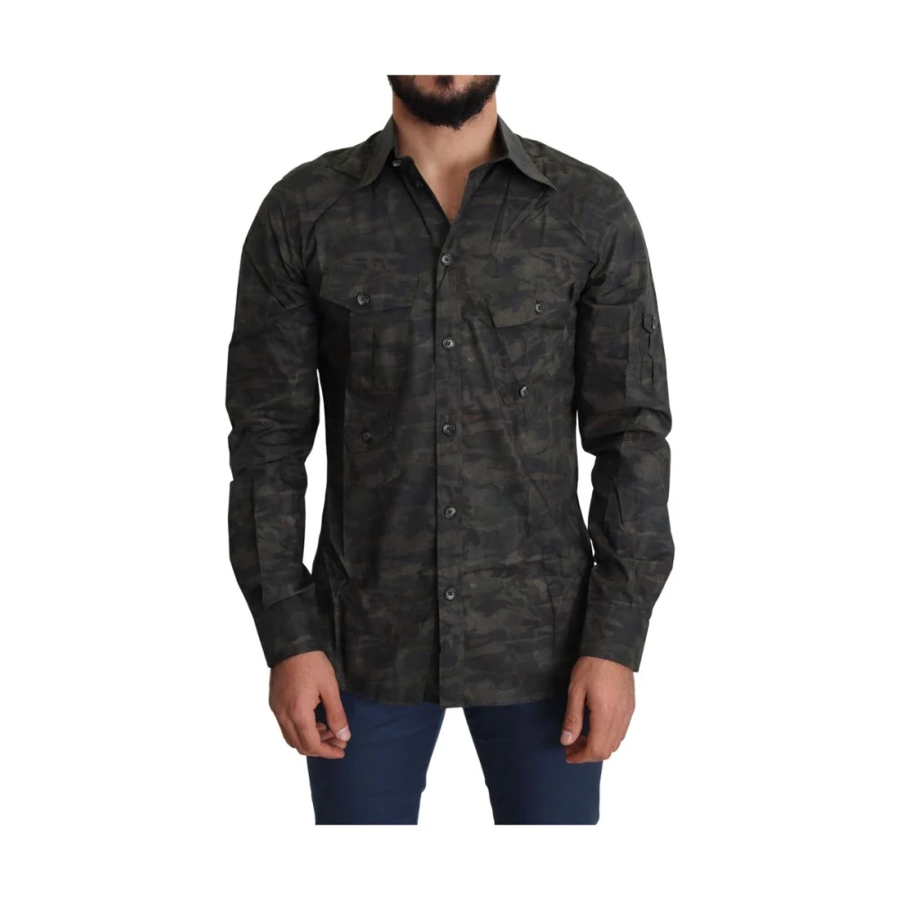 Dolce & Gabbana Multicolor Casual Shirt Gray Heren