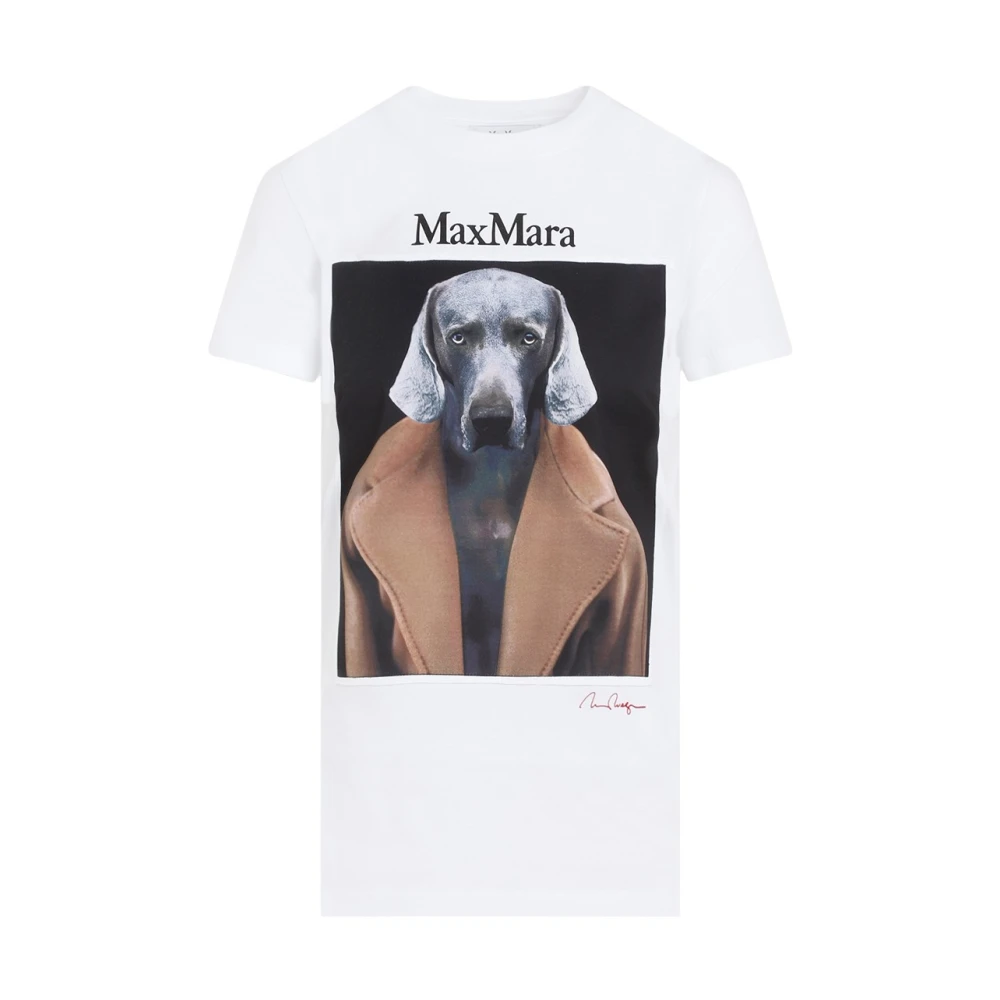 Max Mara Kameel T-Shirt Hondenprint White Dames
