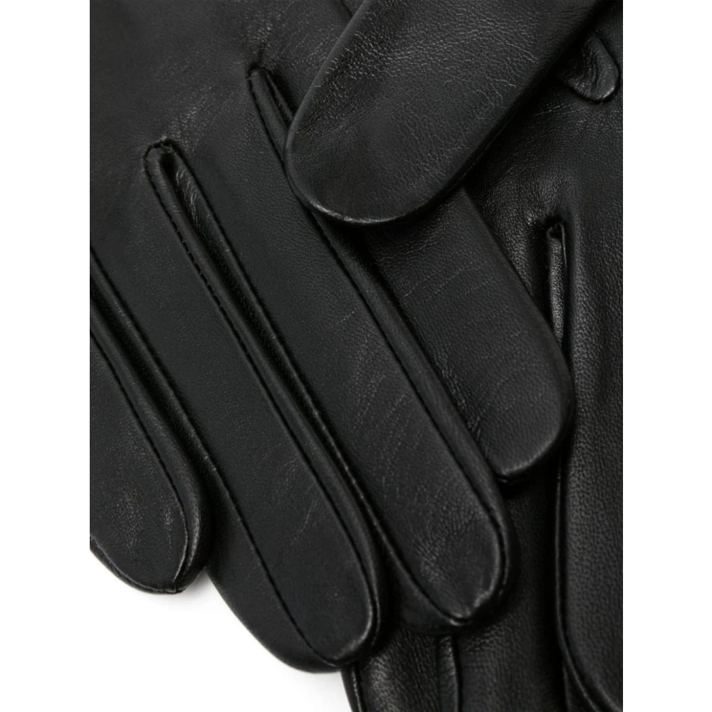 Yohji Yamamoto Zwarte leren handschoenen Twill gevoerd Black Dames