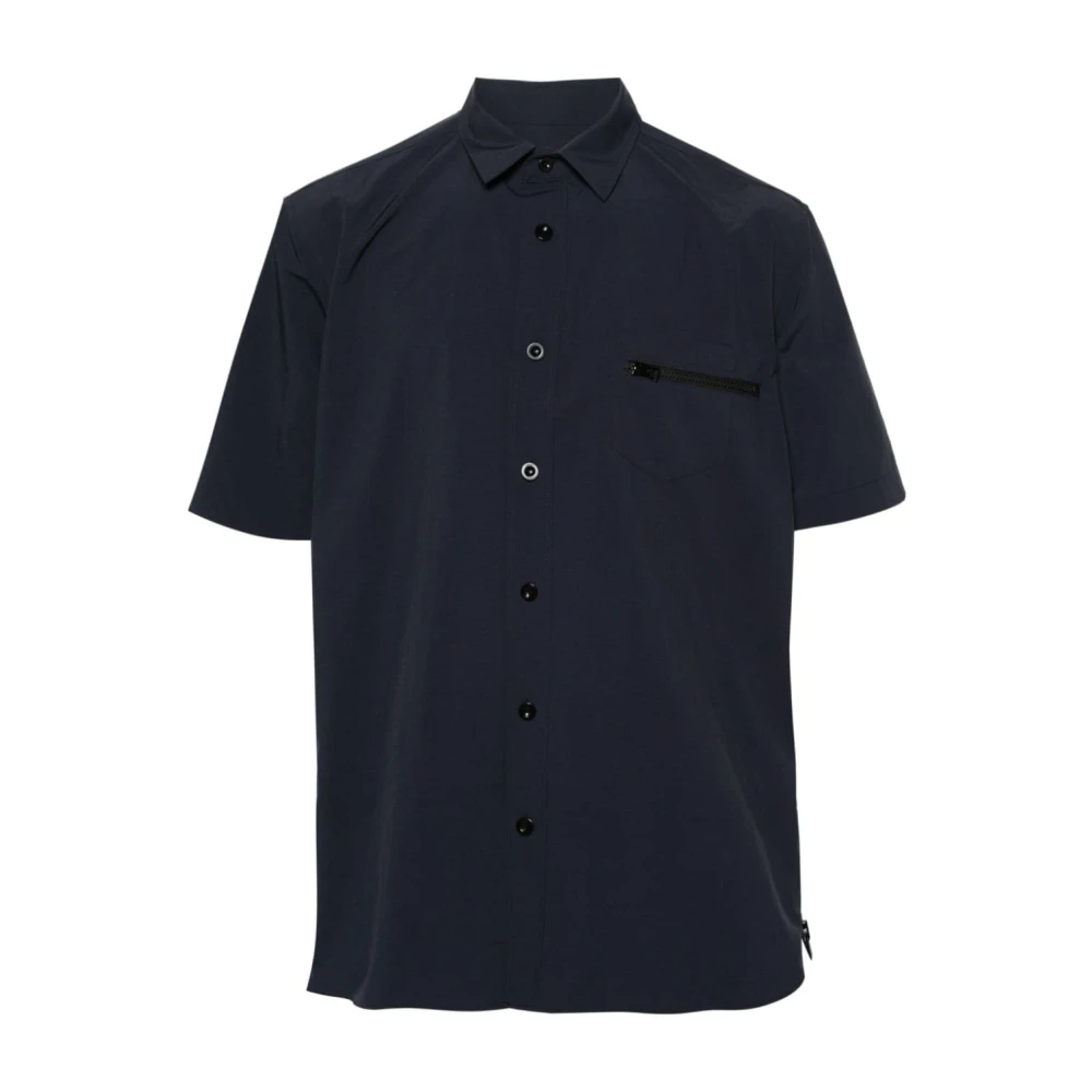 Sacai Blauw Polyester Overhemd met Bowling Kraag en Ritssluiting Zak Blue Heren