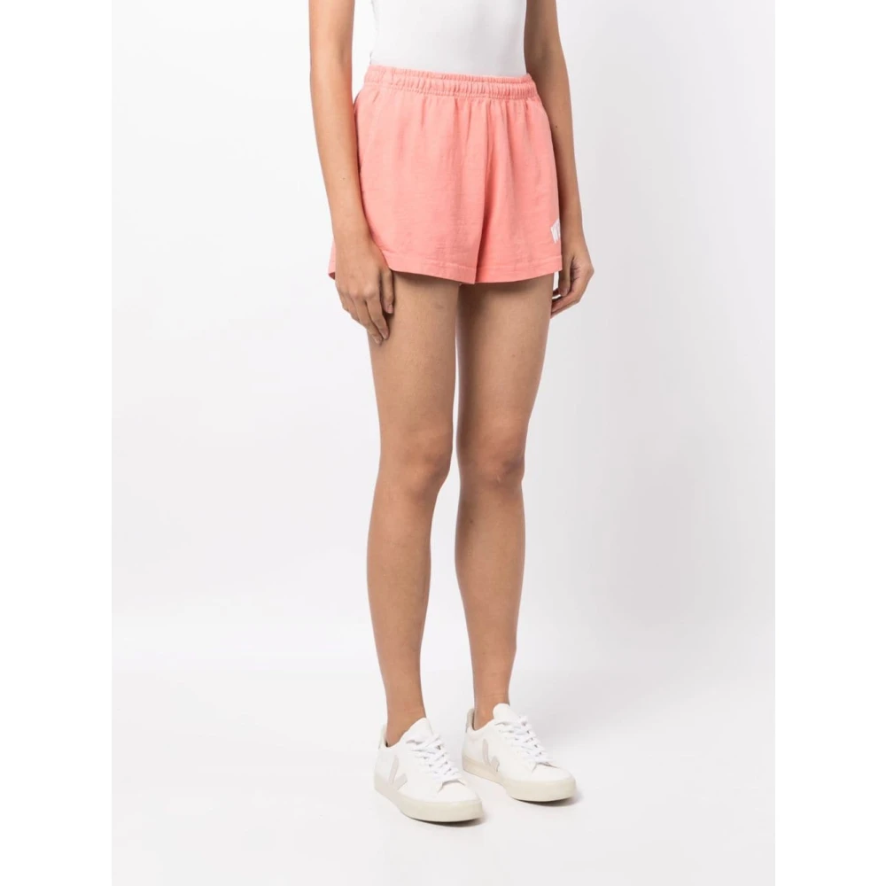 Sporty & Rich Zalmroze Slogan Geborduurde Disco Shorts Pink Dames