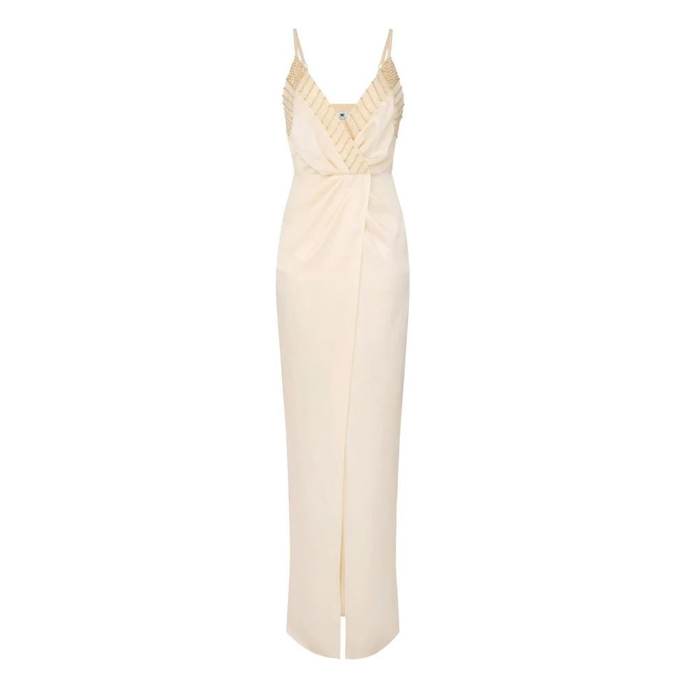 Elisabetta Franchi Women's Beige Gowns, M, Red Carpet Dress With Embroidered Crystals