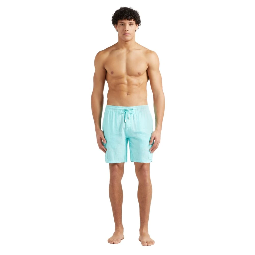 Vilebrequin Effen linnen bermuda shorts met cargozakken voor heren Blue Heren