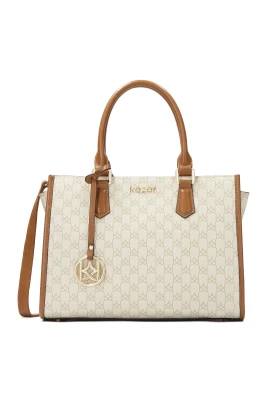 Handväska med två handtag dekorerade med monogram