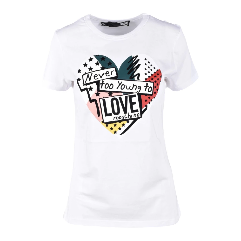 Love Moschino Katoenen T-shirt met Liefdesprint White Dames