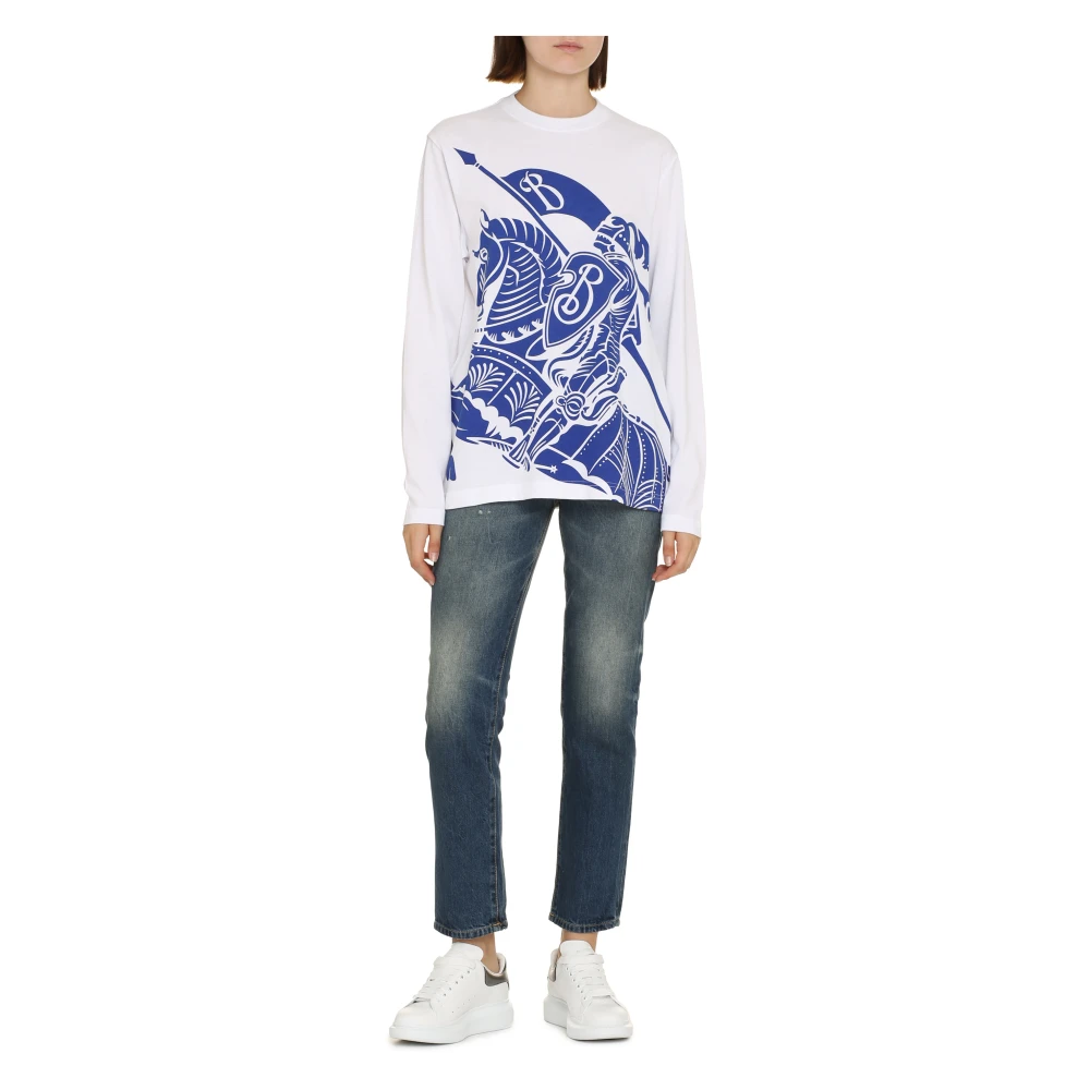 Burberry Bedrukt katoenen T-shirt met lange mouwen White Dames