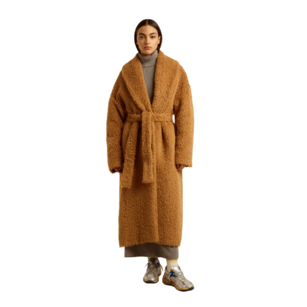 Golden Goose Tabak Wollen Jas met Riem Sluiting Brown Dames