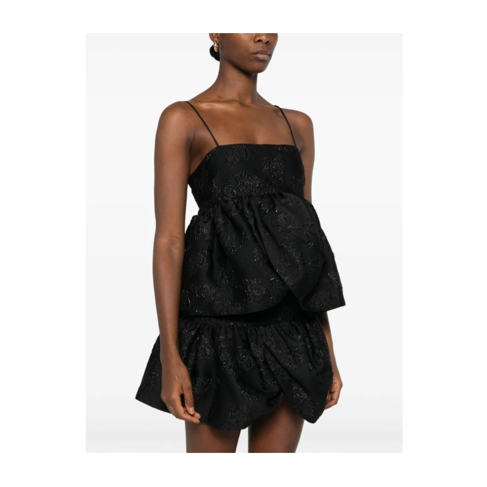 Rotate Birger Christensen Zwarte Jacquard Top met Drapering Black Dames