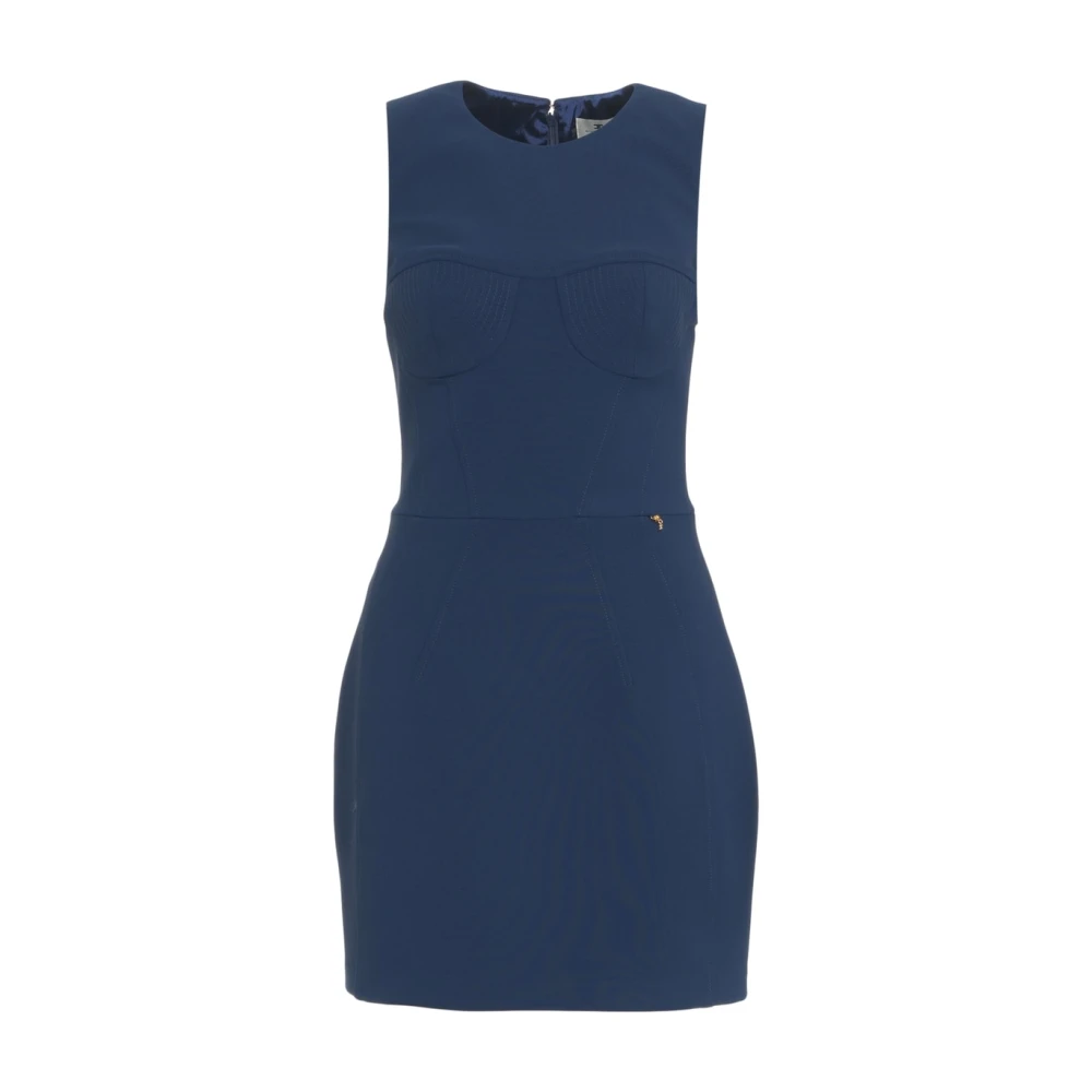 Elisabetta Franchi Blauwe Mini Jurk met Metalen Details Blue Dames